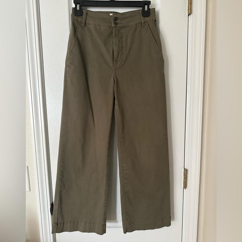 Frame Denim Womens Straight Leg Crop Pant 25 Army Green Hi Rise Flat Front